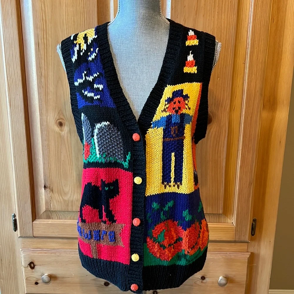 Karen Scott Vintage Knit Halloween Vest PM - Picture 1 of 5